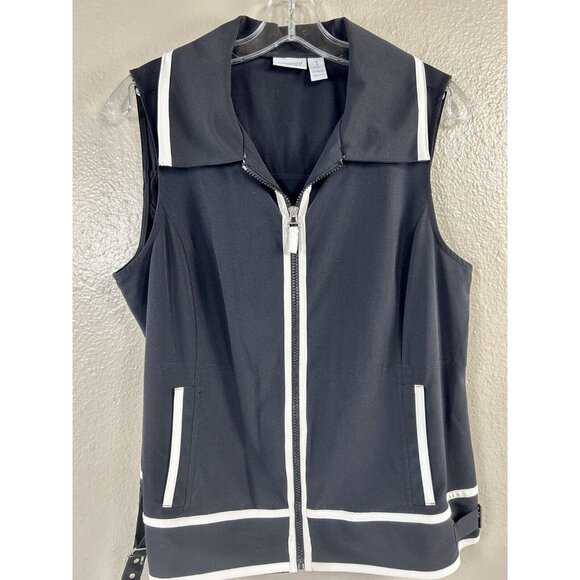 Chicos Zynergy Vest Black & White Zipper Side Buckles Size 1 M LOOKS UNWORN EUC - Picture 4 of 9